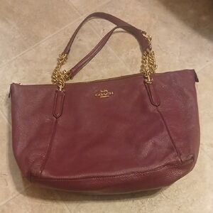 Coach Purple Pebble Leather Ava Chain Tote
